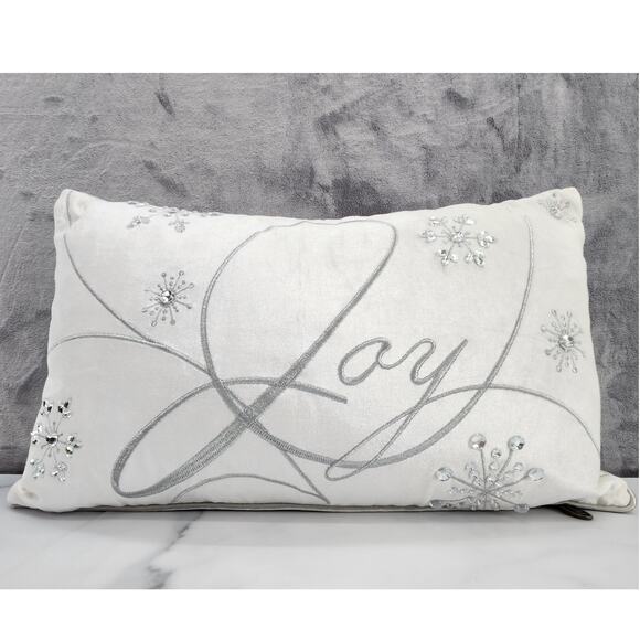 Pier 1 Joy embroidered Throw Pillow snowflake gems 12" x 18" Christmas seasonal - Picture 1 of 8